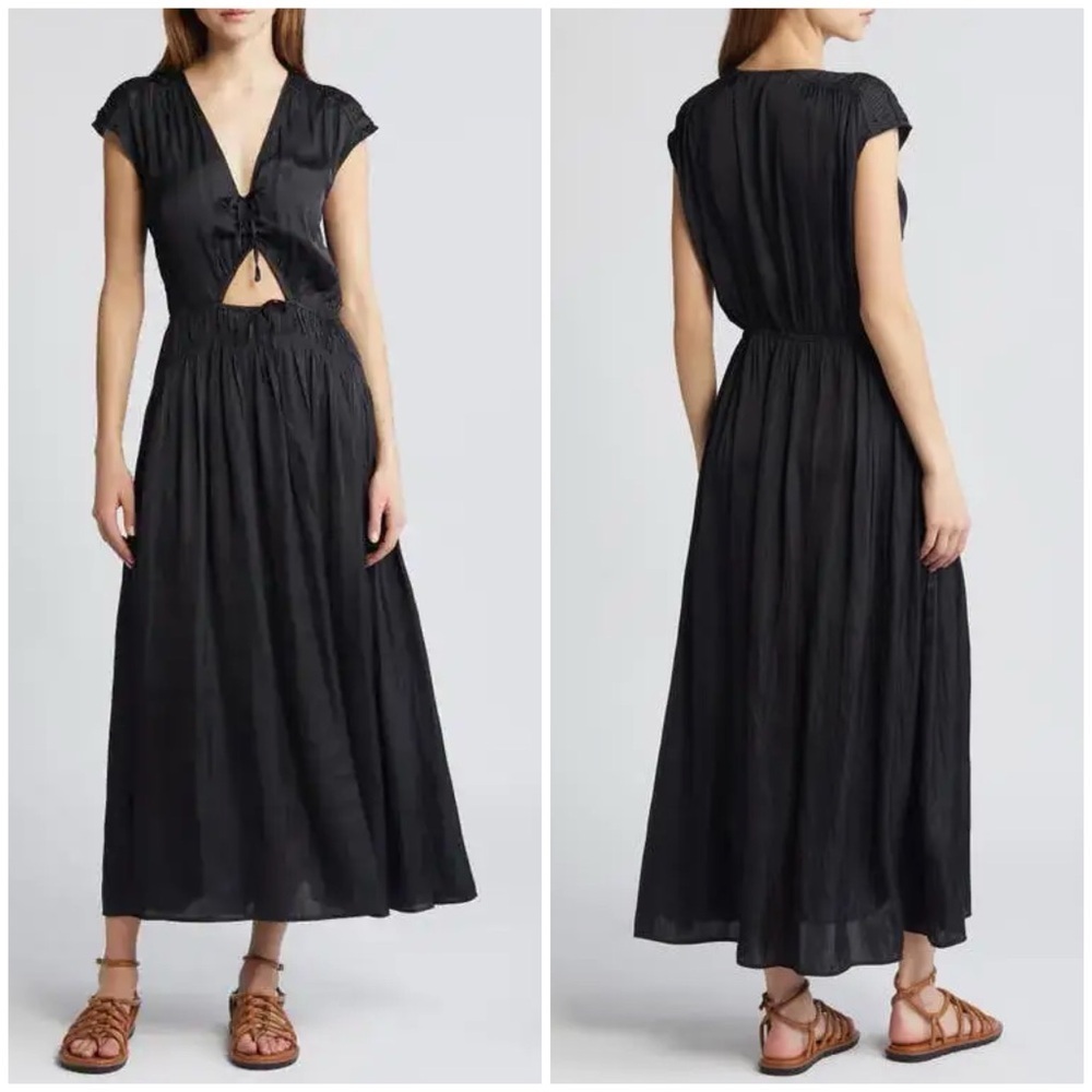 New Sessun Vittoria Cutout Satin Dress Black Gathered Sz XS